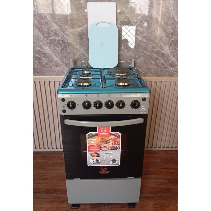 Eurochef Cooker - 50x55, 3 Gas Jet Burners + 1 Hot Plate, Electric Oven silver