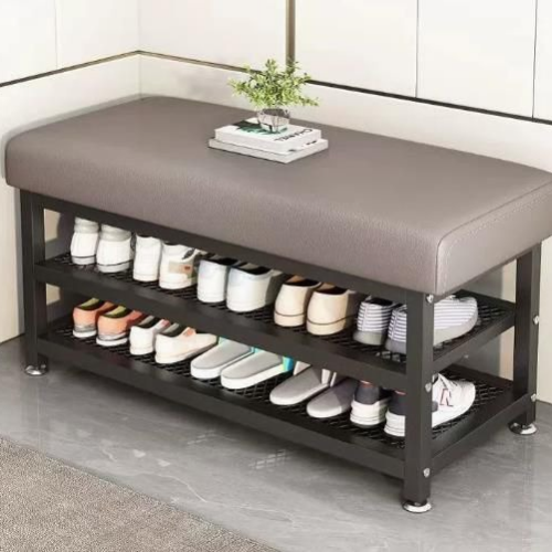 2-Tier Entryway Shoe Rack Storage Bench with Padded Cushion Seat